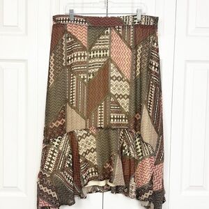 Catherines Brown Multi Patchwork Print Boho Handkerchief Peasant Skirt 0X